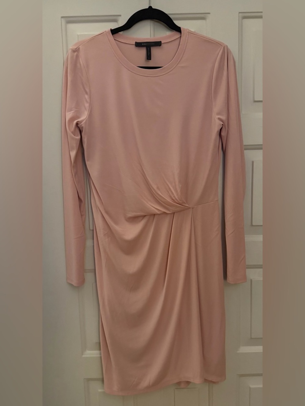 BCBGMaxAzria Whisper Pink Roxie Long Sleeve Twist Draped Dress
